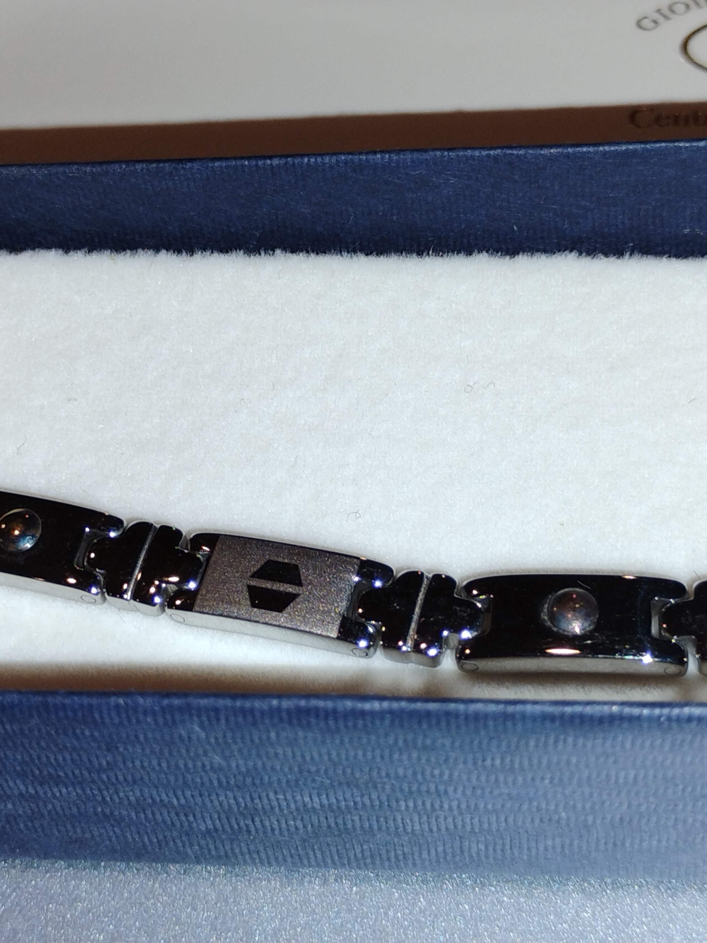 Men's Black Polished Stainless Steel Link Bracelet With Magnetic Accents
